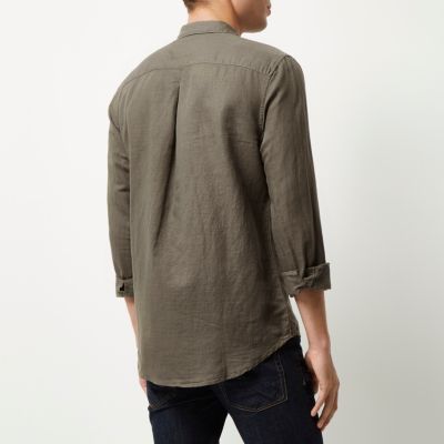 Khaki linen-rich shirt